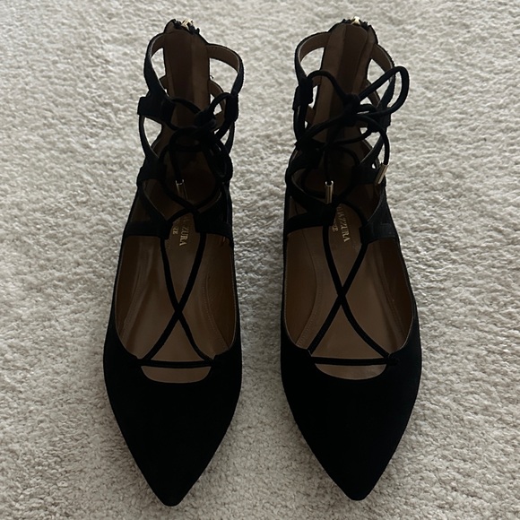 Aquazzura Black Lace-Up Flats - Picture 1 of 4